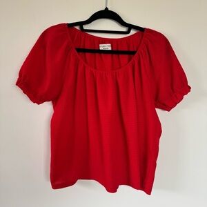 Madewell Texture & Thread Red Ruched Top Size M